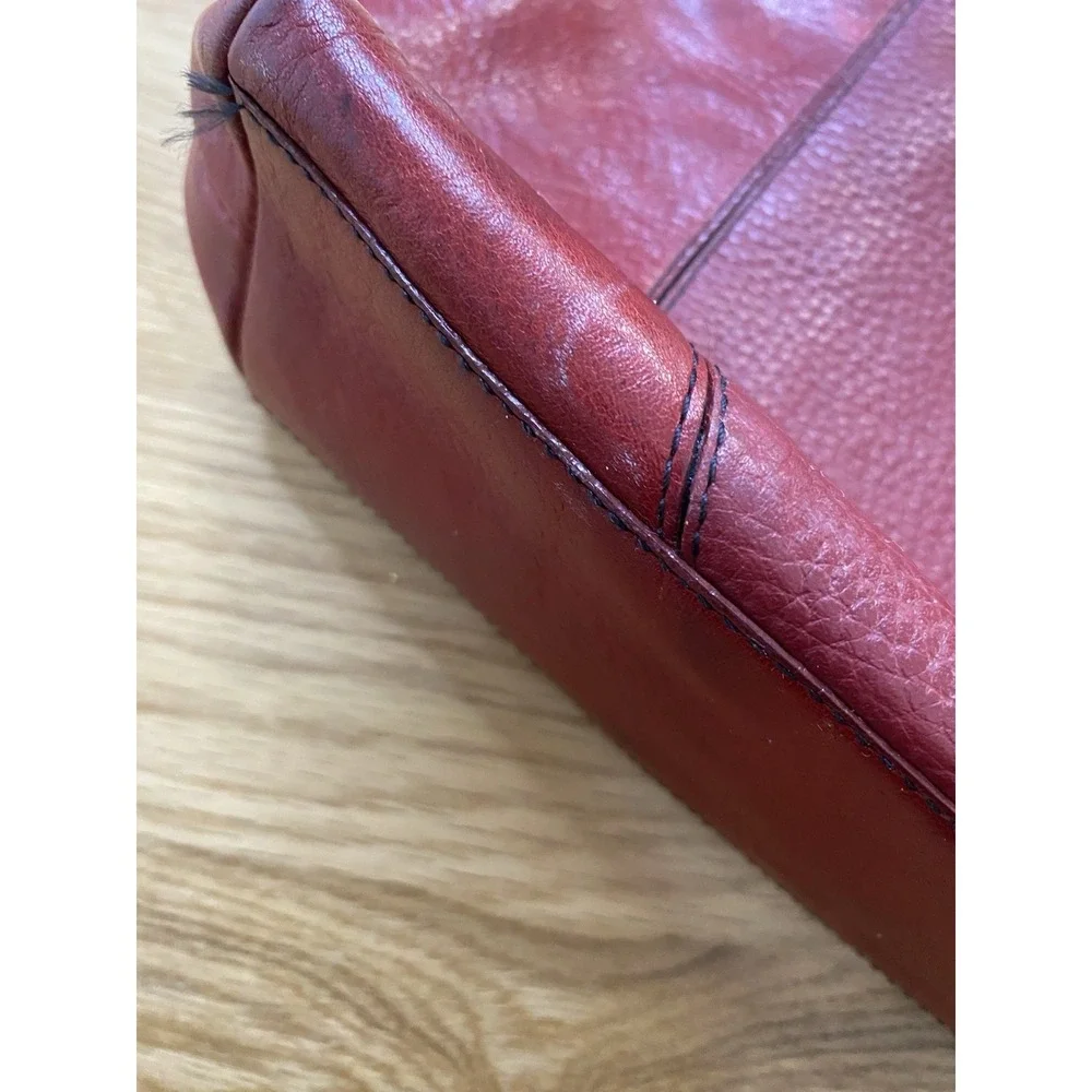 Vintage Brighton Charlotte Red Leather Shoulder Bag Braided‎ Strap Silver